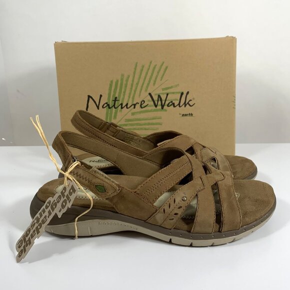 Nature Walk By Earth Erin 7M Womens Brown Leather Upper Sandals Adjustable Strap - Picture 2 of 12